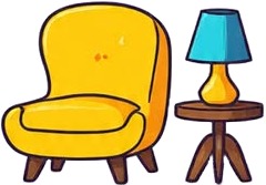 a yellow chair and a table with a lamp.jpg